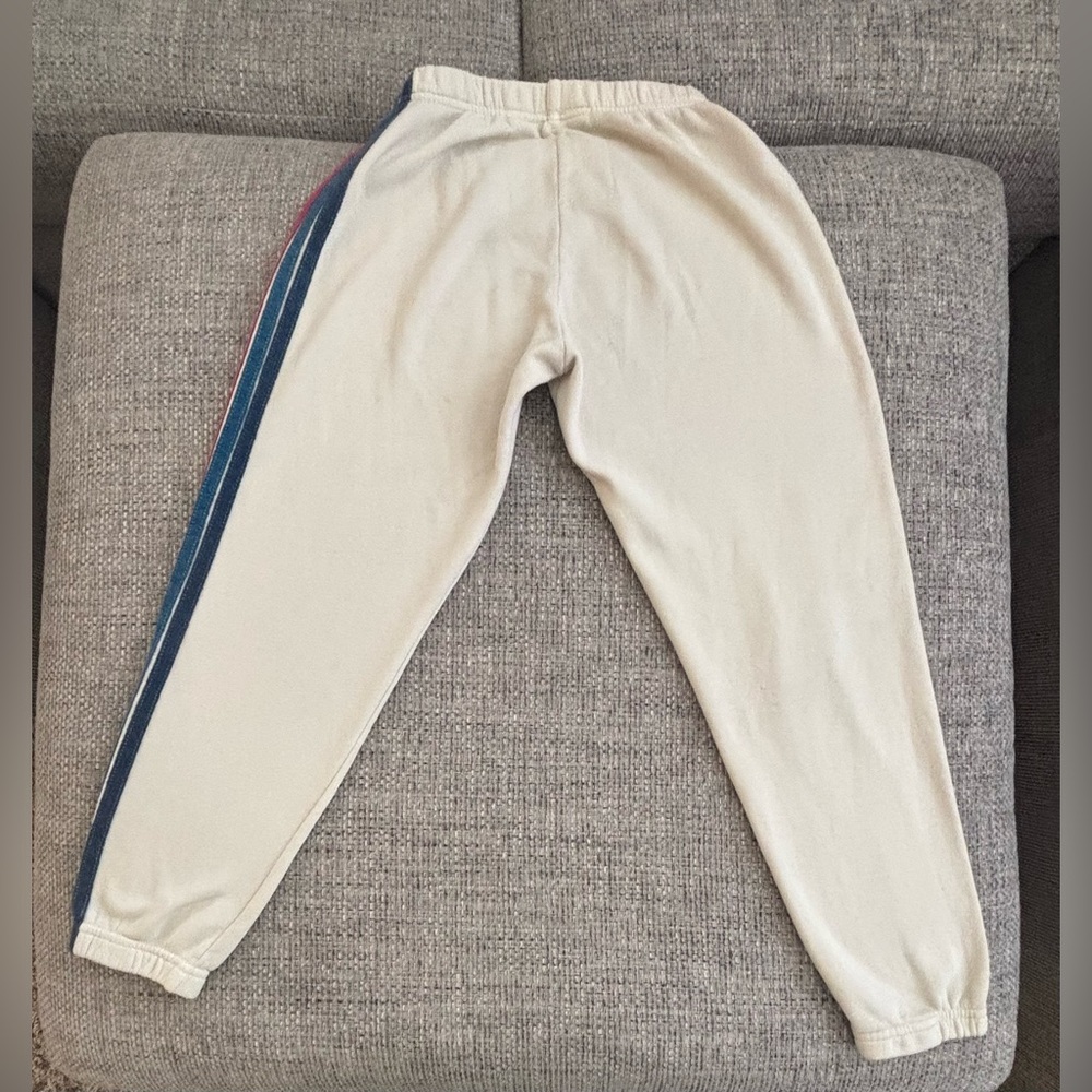 Aviator Nation Unisex Vintage White Rainbow Stripe Zip Hoodie (S) & Sweats (XS) - Picture 11 of 13